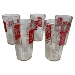 Libbey Atomic Starburst Glasses Set 5  Vintage Red White MCM Barware